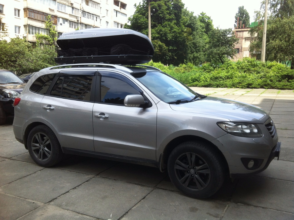 Багажник Whispbar Rails и бокс Terra Drive-480 (серый) на Hyundai SantaFe
