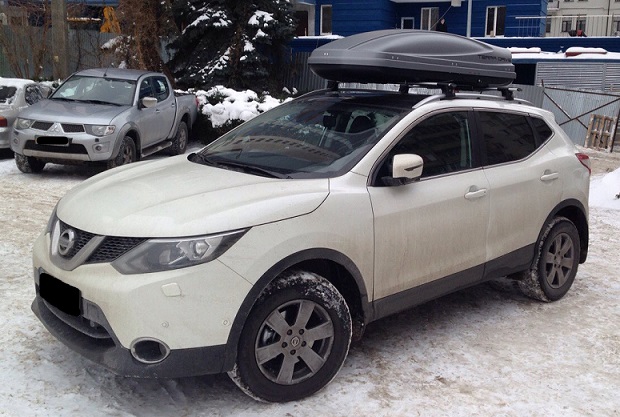 Багажник Aguri Runner и бокс Terra Drive-480 (серый) на Nissan Qashqai