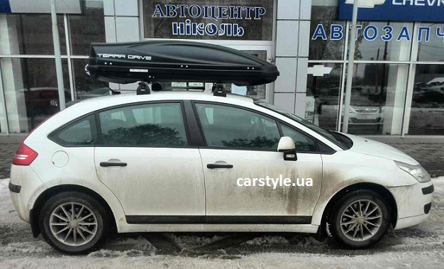 Багажник Thule-753 с поперечинами Aero и бокс Terra Drive-480 (черный) на Citroen C4