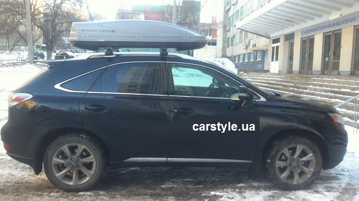 Багажник CarStyle Rails с поперечинами Stream и бокс Terra Drive-480 (серый) на Lexus RX 350