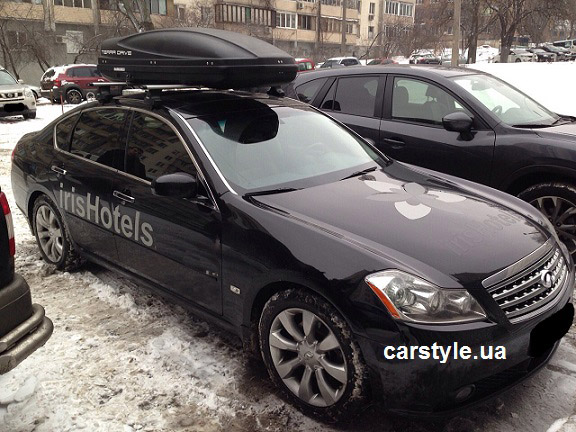 Багажник Thule-754 с поперечинами Stream и бокс Terra Drive-480 (черный) на Infiniti M45