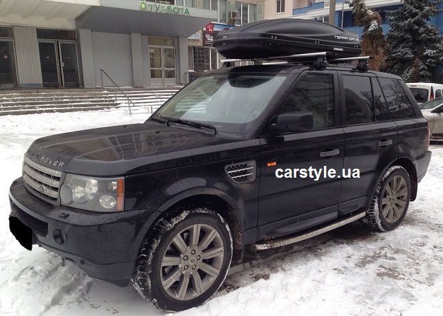 Багажник Thule-754 WingBar и бокс Terra Drive-480 (черный) на Land Rover Sport