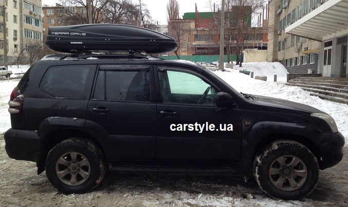 Багажник Thule-757 с поперечинами Stream и бокс Terra Drive-480 (черный) на Toyota Land Cruiser Prado