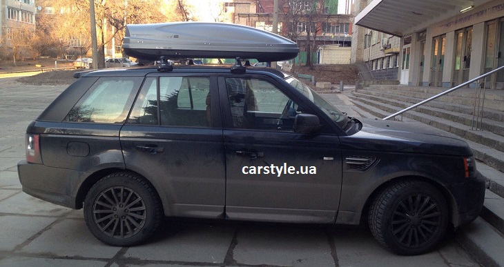 Багажник Thule-754 с поперечинами SquareBar и бокс Terra Drive-480 (серый) на Range Rover Sport