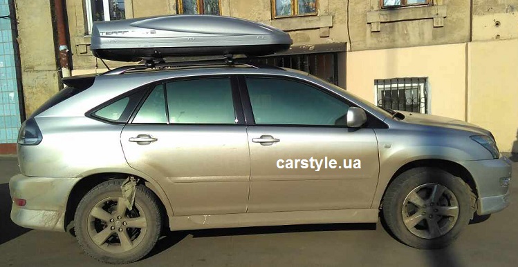 Багажник Thule-775 с поперечинами Stream и бокс Terra Drive-480 (серый) на Lexus RX 350
