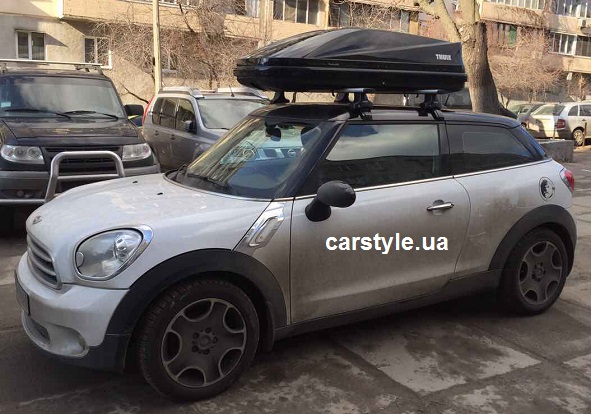 Багажник Thule-754 с поперечинами Stream и бокс Thule Touring 200 Black на Mini Paceman
