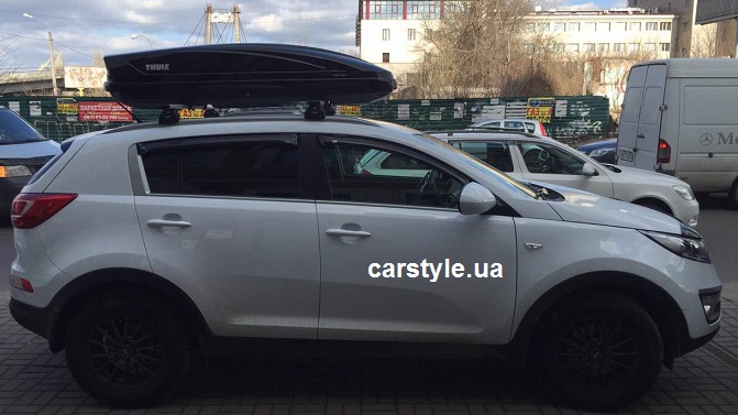 Багажник Thule-753 WingBar и бокс Thule Motion 600 Black на Kia Sportage