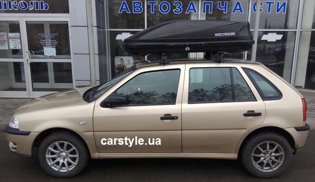 Багажник Amos Tramp и бокс WTR-450 Black на VW Pointer